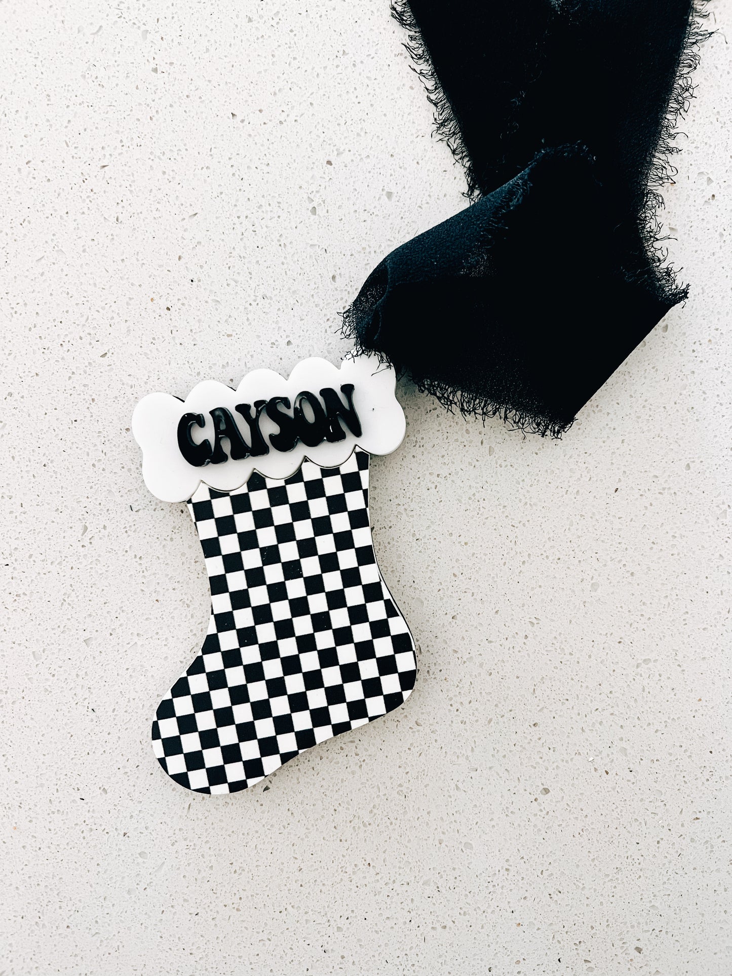 Checkered Stocking Personalized Ornament