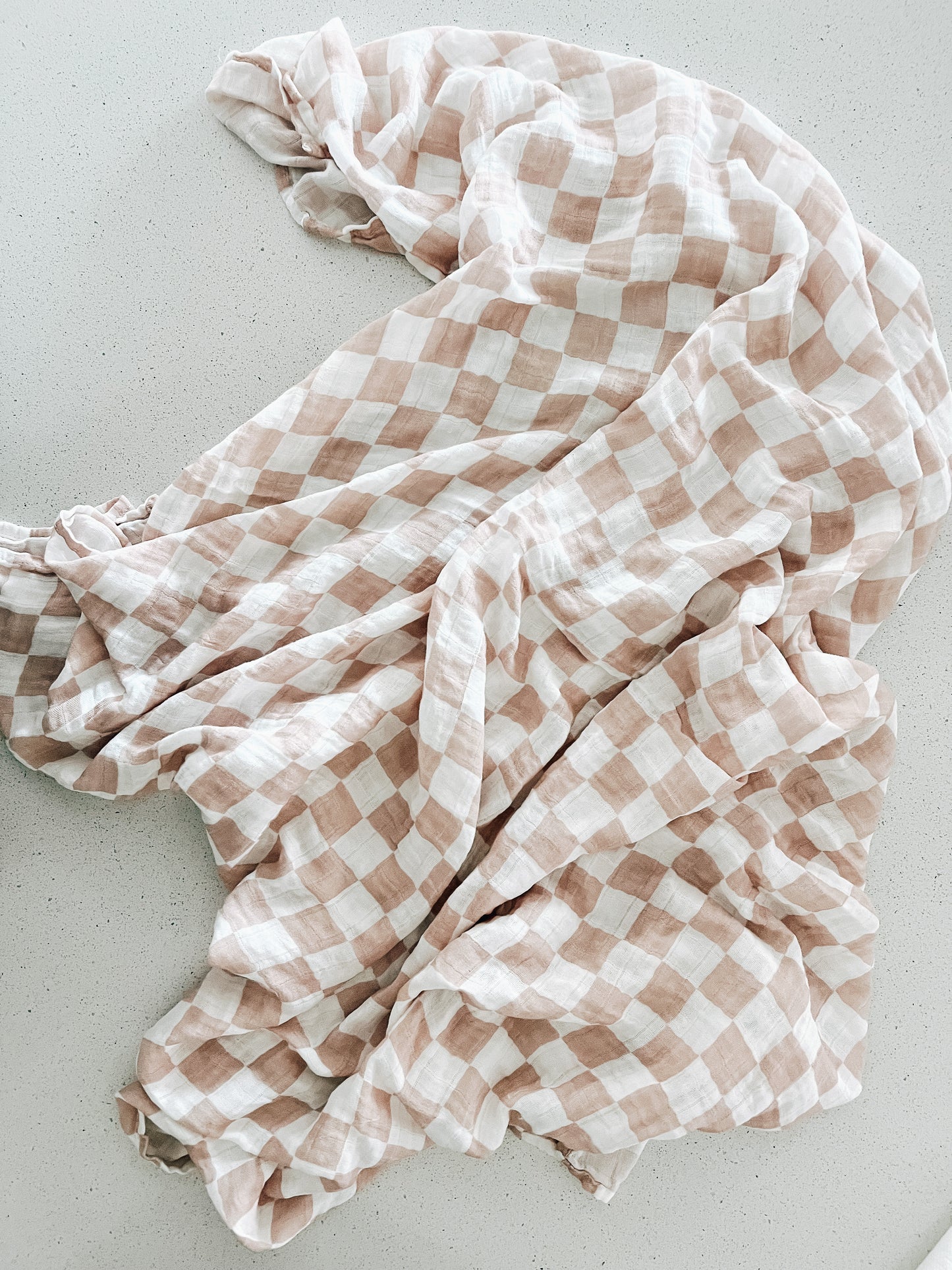Tan Checkered Muslin Blanket